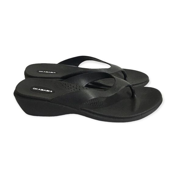 🆕Okabashi Splash Black Wedge Platform Flip Flops - Picture 4 of 9